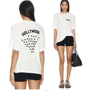Anine Bing Louis Hollywood Oversized T Shirt Womens L Ivory Viscose Flocked Logo
